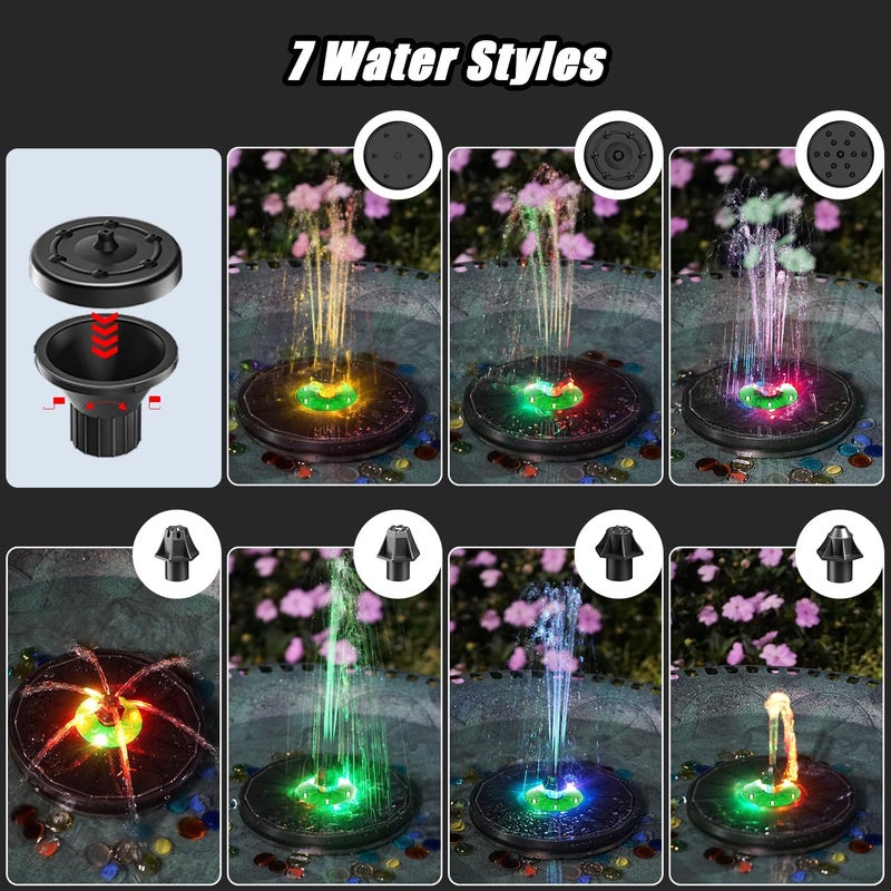 Yzert Solar Fountain with LED Lights Green Flower, 3.5W Glass Solar Bird Bath Fountains Pump with 2200 mAh Battery, Solar Water Fountain for Bird Bath, Garden, Outdoor, Pond -Black Panel Colorful - Image 3